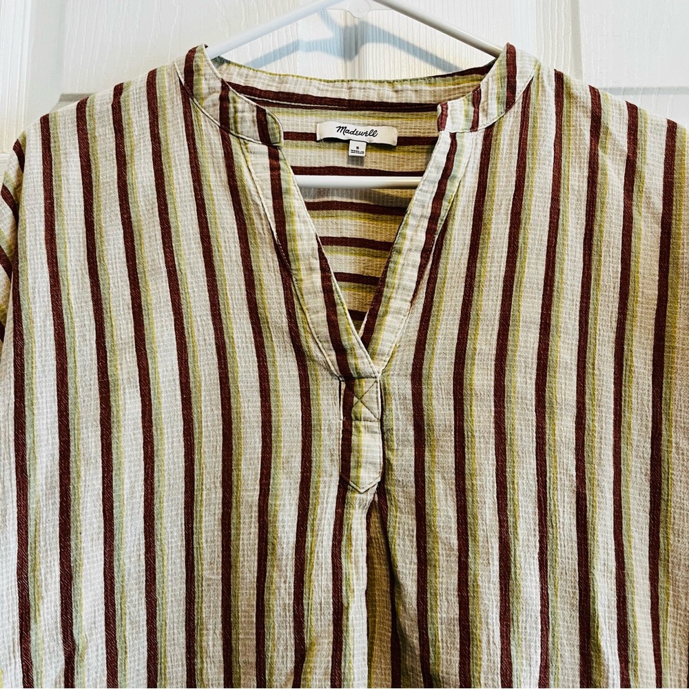 Madewell Women's Striped Blouse - Brown and Cream - Picture 3 of 7